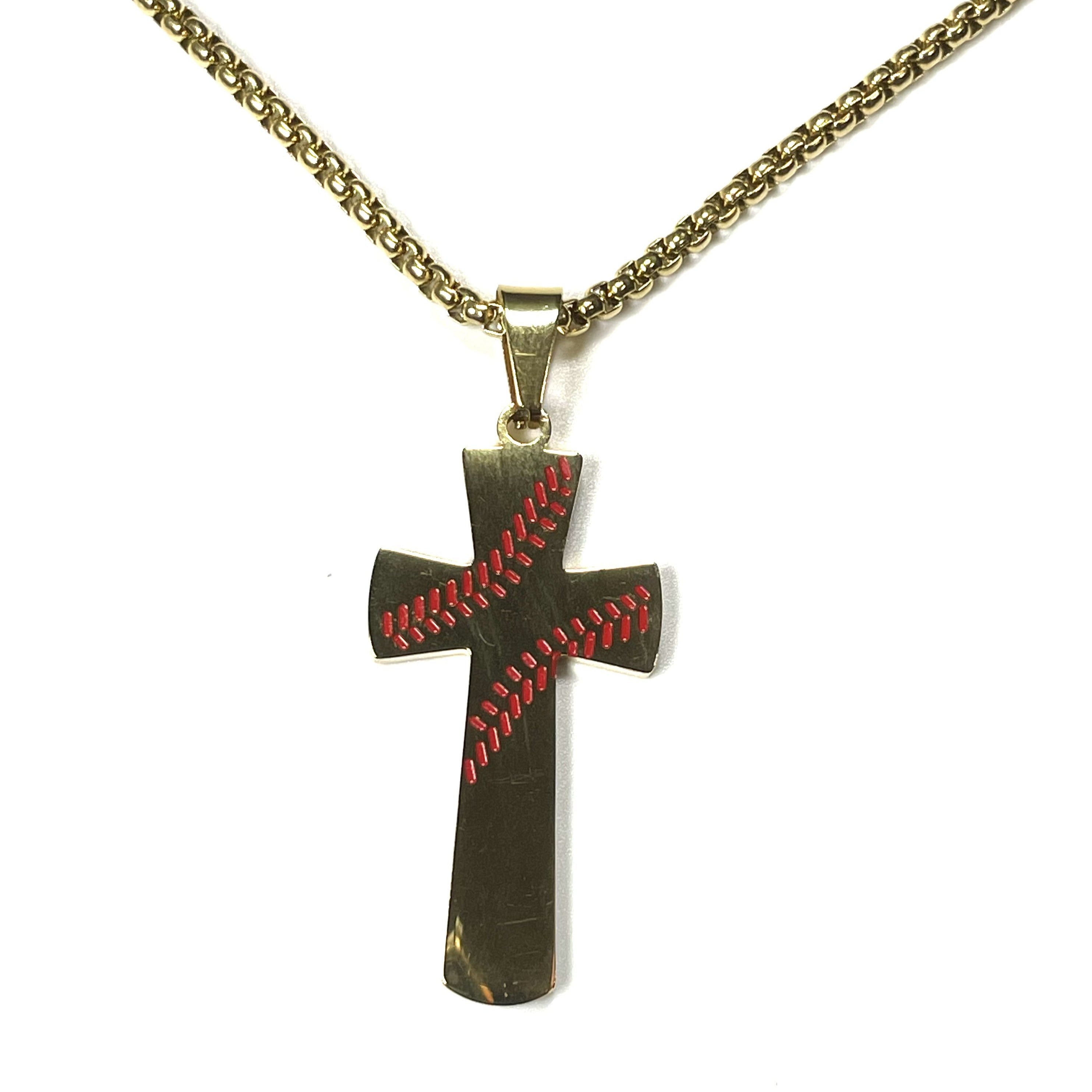 Thin baseball Cross Necklace