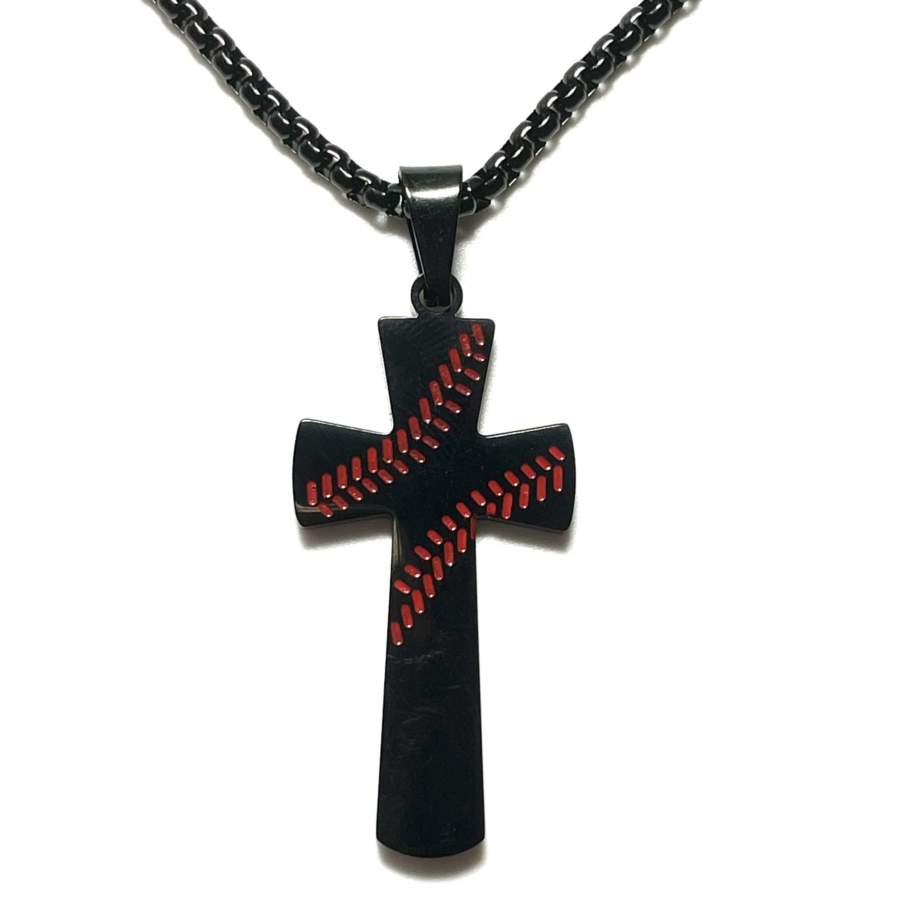 Thin baseball Cross Necklace